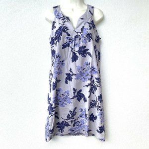 Loft Floral Print Shift Dress Sleeveless Blue Knee